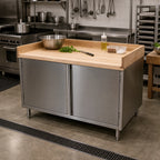 Thumbnail image #2 for BK Resources CMBT-3060H 60-Inch x 30-Inch Hard Maple Chef Table with Stainless Steel Cabinet Base and Hinged Doors