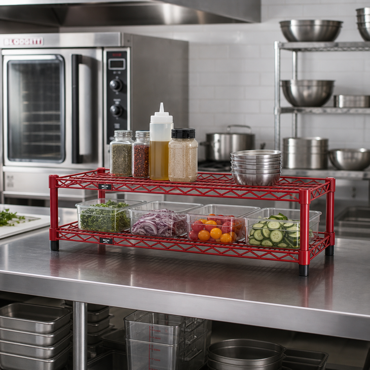 Product image #2 for QuadTruss 2-Tier Front Case Merchandise Shelving Unit, 30-Inch W x 14-Inch D x 14-Inch H, Red Epoxy Finish