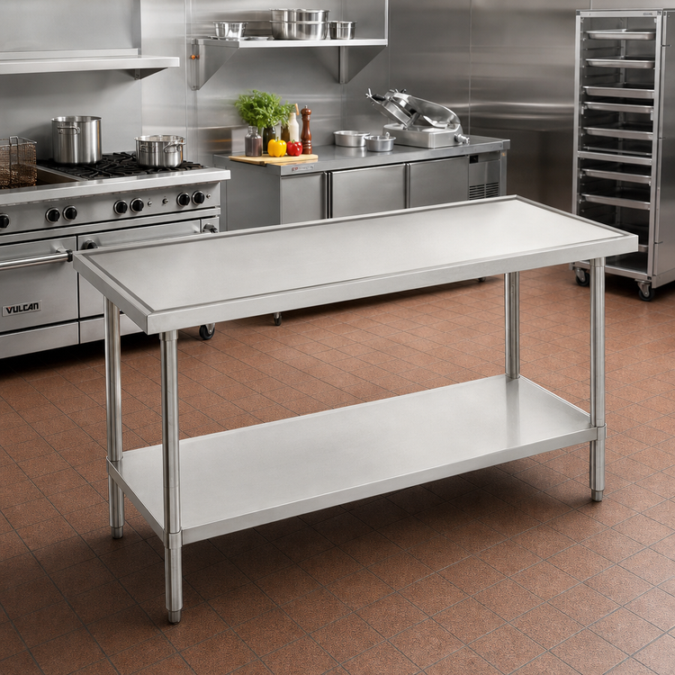 Product image #2 for Advance Tabco 60-Inch x 24-Inch Flat-Top 304 Stainless Steel Work Table with Adjustable Undershelf