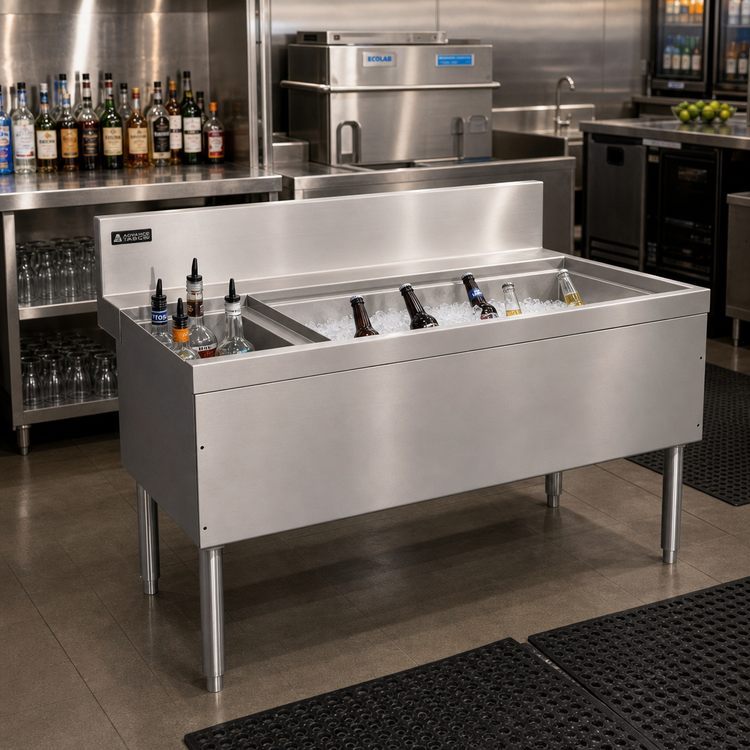 Product image #2 for Advance Tabco Prestige 36 Inch Stainless Steel Bar Ice Bin with 10-Circuit Cold Plate and Left Bottle Rack