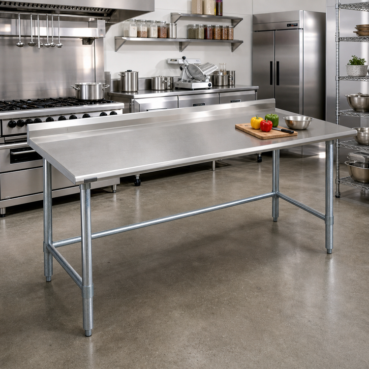 Product image #2 for Deluxe Series 16-Gauge Stainless Steel Work Table with Rear Up-Turn and Galvanized Base, 144 x 36 Inches