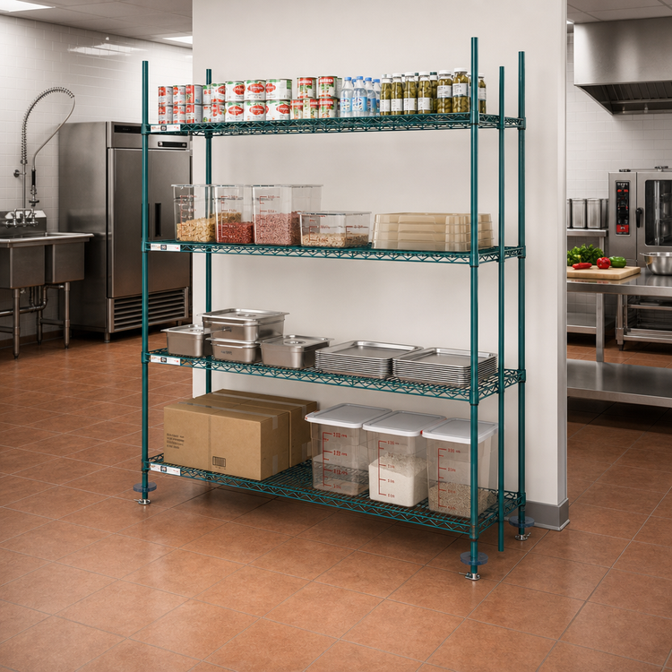Product image #2 for qwikTRAK High Density Track Shelving Stationary End Unit Kit, Metroseal 3 Epoxy-Coated, 74-Inch Posts