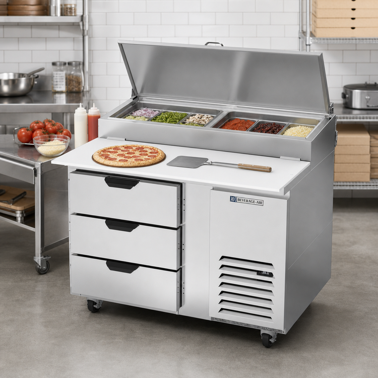 Product image #2 for Beverage-Air DPD46HC-3 46-Inch Deli/Pizza Prep Table with 3 Drawers