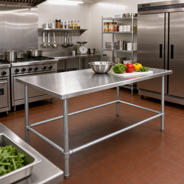 Product image #2 for 72 Inch x 30 Inch 18-Gauge Stainless Steel Work Table with Galvanized Open Base