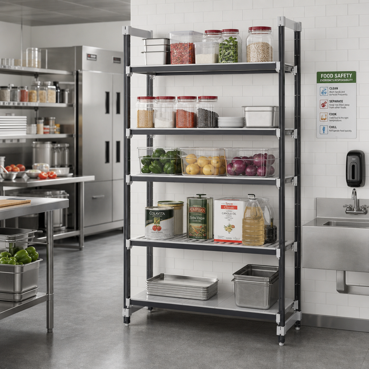 Product image #2 for Cambro Camshelving Elements XTRA 24" W x 24" D x 84" H 5-Tier Stationary Starter Unit with Vented and Solid Shelf Plates