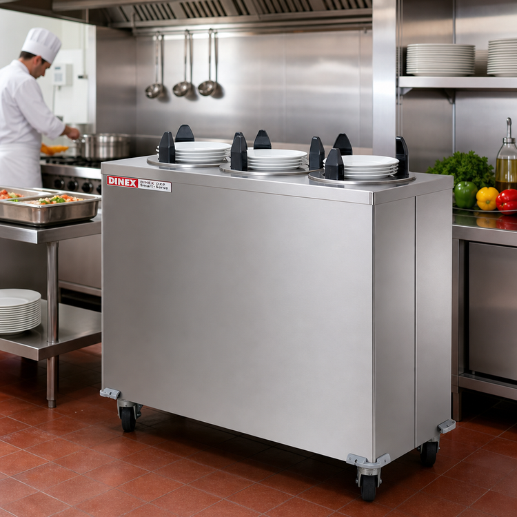 Product image #2 for Dinex DXPIDPH3E0912 Three-Silo Heated Mobile Plate Dispenser for 9-1/8 Inch Plates