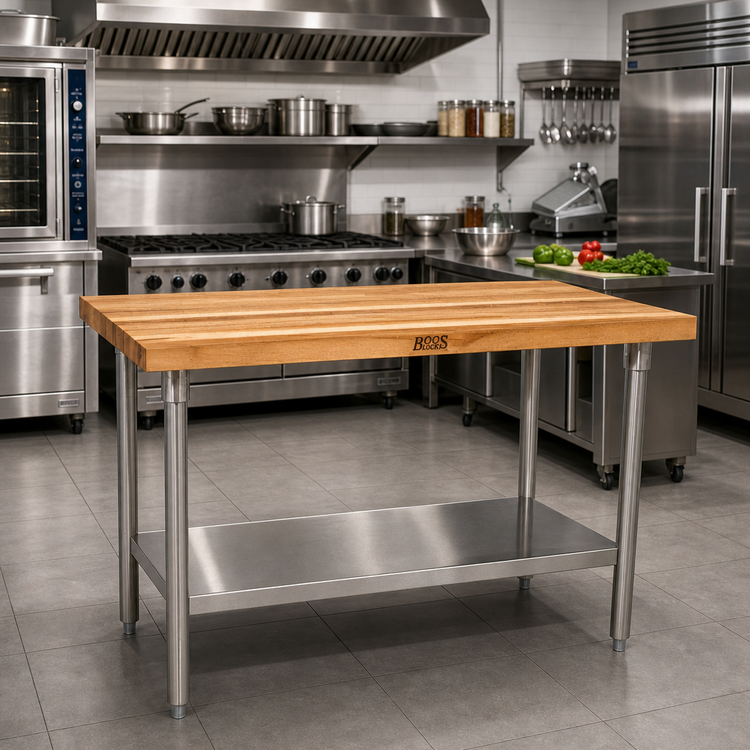 Product image #2 for John Boos SNS11A 108 x 30-Inch Wood Top Work Table with Stainless Steel Legs and Adjustable Undershelf