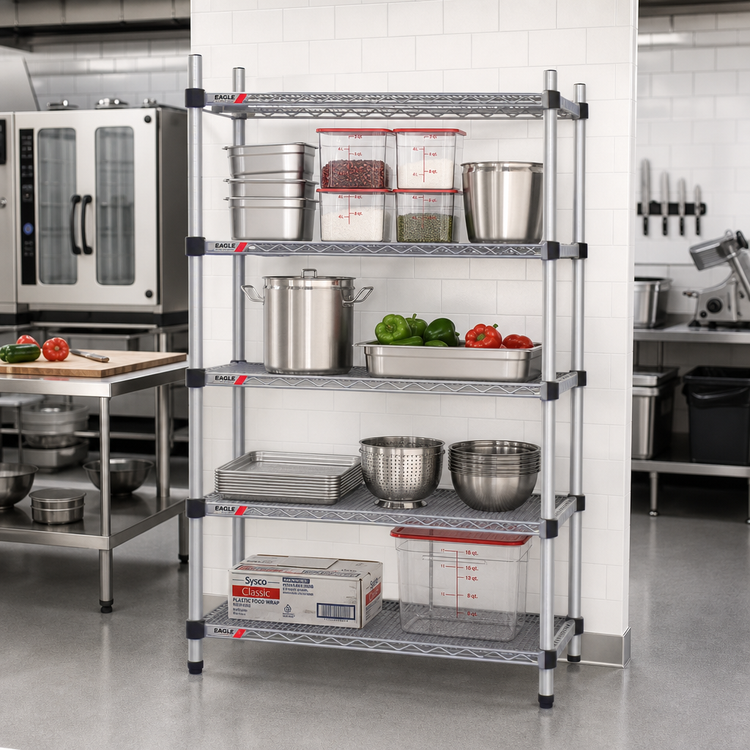 Product image #2 for Eagle Valu-Master Quad-Adjust 4-Tier Stationary Wire Shelving Starter Unit, 72 x 18 x 74 Inches, Pewter Gray Epoxy