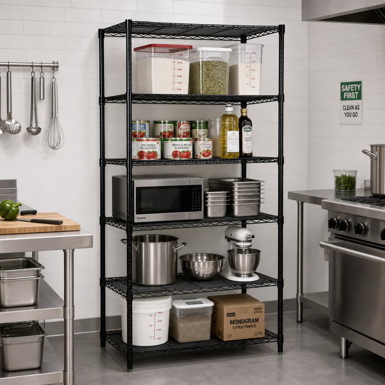 Product image #2 for Quantum 60-Inch x 14-Inch x 63-Inch Black Epoxy Wire Shelving Starter Kit with 5 Shelves