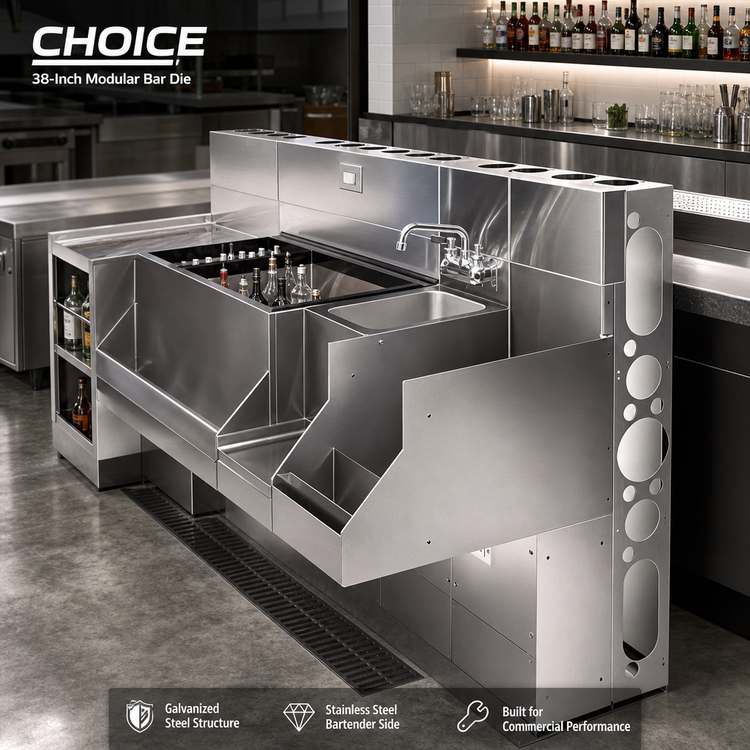 Product image #2 for CHOICE 38-Inch Modular Bar Die, Galvanized Steel Structure with Stainless Steel Bartender Side Finish