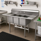Thumbnail image #2 for BK Resources ES-3-1220-12-12T 60-Inch 3-Compartment Stainless Steel Sink with Dual Drainboards, 18-Gauge, 9-Inch Backsplash