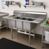Thumbnail image #2 for BK Resources Economy 3-Compartment Stainless Steel Sink with Dual Drainboards, 60 Inch
