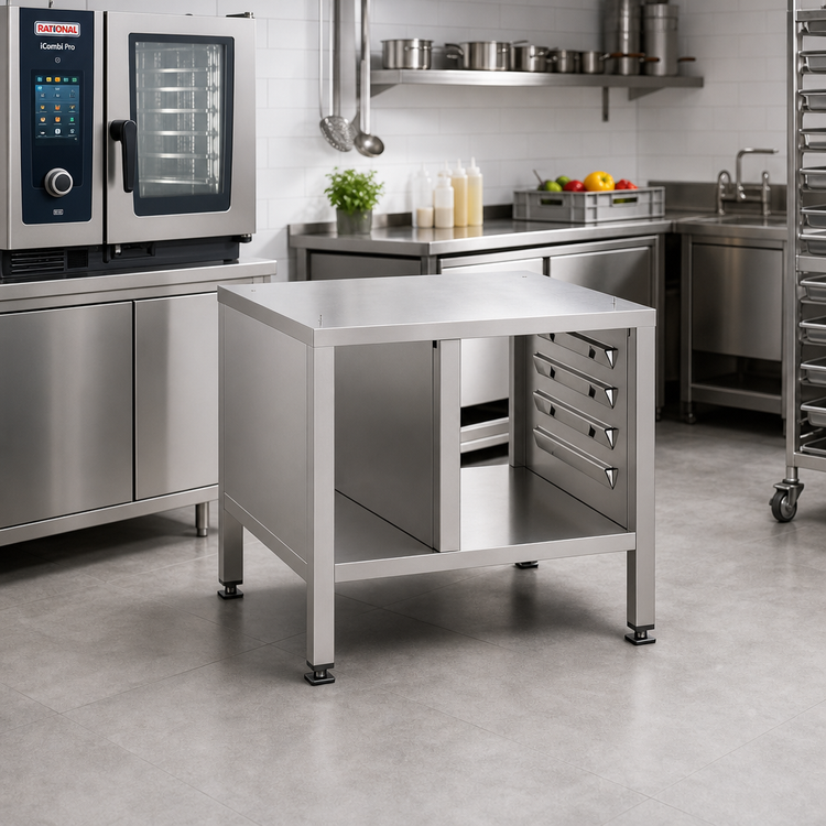Product image #2 for RATIONAL Stand II Stationary Combi-Duo XS Oven Stand with 4 Support Rail Sets and Storage Compartment