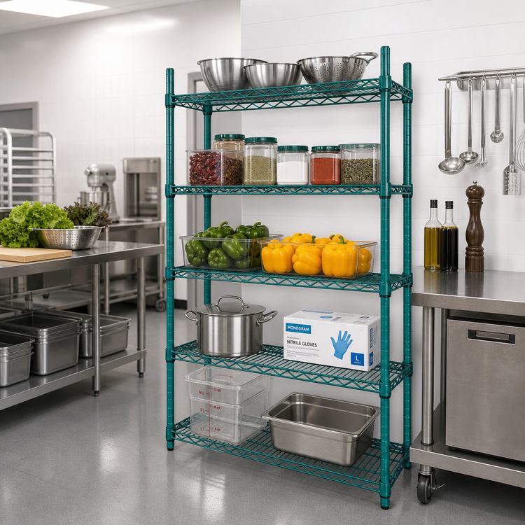 Product image #2 for EagleGard 5-Tier Wire Add-On Shelving Unit, 60W x 21D x 74H, Blue-Green Hybrid Epoxy Finish
