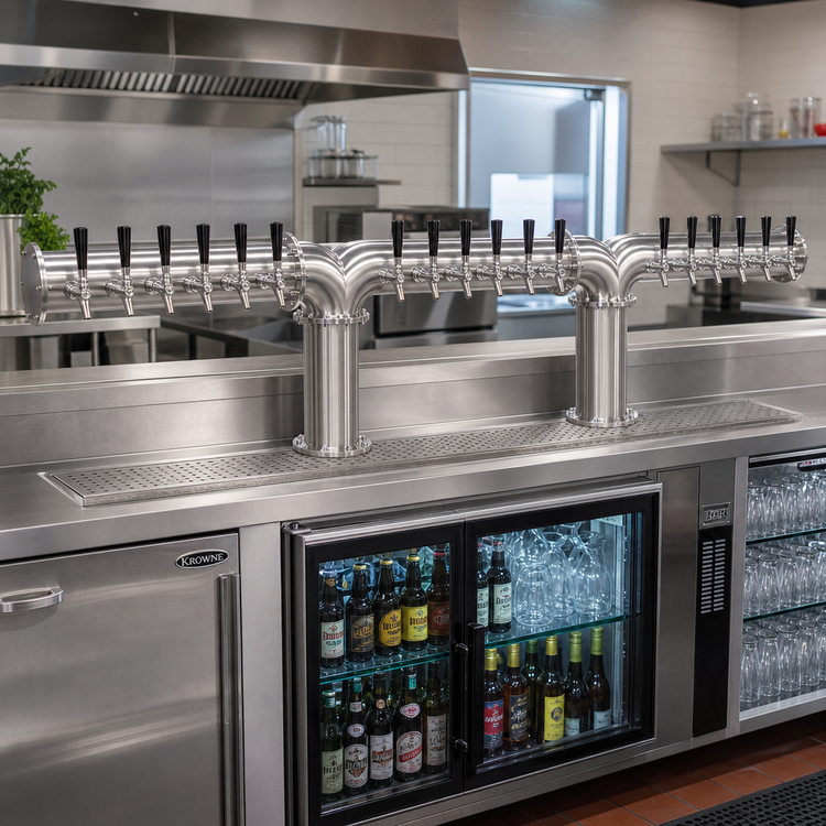 Product image #2 for Krowne Double Pipe Y-Tower Glycol-Cooled Draft Beer Tower, 15 Faucets, 78-Inch Overall Length, Brushed Stainless Steel