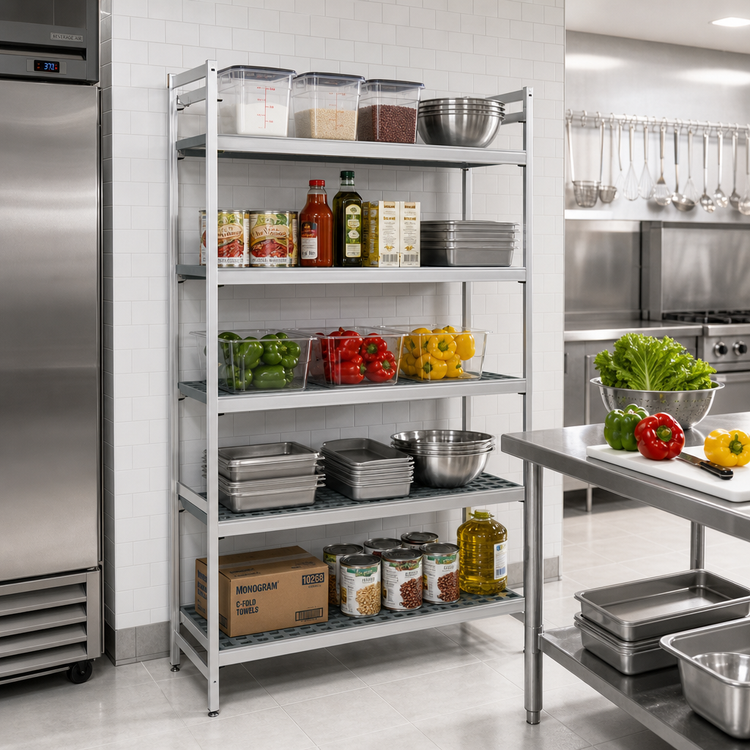 Product image #2 for Fermostock 5-Tier Starter Polymer Shelving Unit, 64"W x 14"D x 83"H, Aluminum