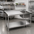 Thumbnail image #2 for Klinger's Trading STB2472BR 72-Inch x 24-Inch Stainless Steel Right-Side Prep Sink Work Table with 14" x 16" Bowl, Backsplash & Undershelf
