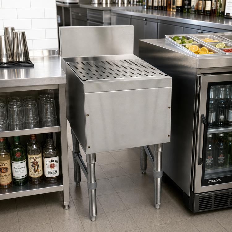 Product image #2 for Advance Tabco Prestige Free-Standing Underbar Drainboard with Removable Perforated Top, 24 Inch Wide x 25 Inch Deep