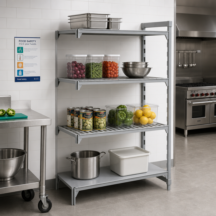 Product image #3 for Cambro Camshelving Premium 24-Inch x 24-Inch x 72-Inch 4-Shelf Add-On Polymer Shelving Unit, 3 Vented + 1 Solid