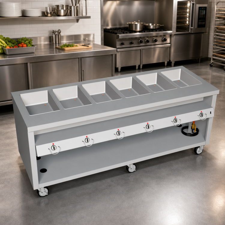 Product image #2 for Thurmaduke TEHF-88SS 88-Inch Mobile Electric Hot Food Unit with 6 Sealed Wells