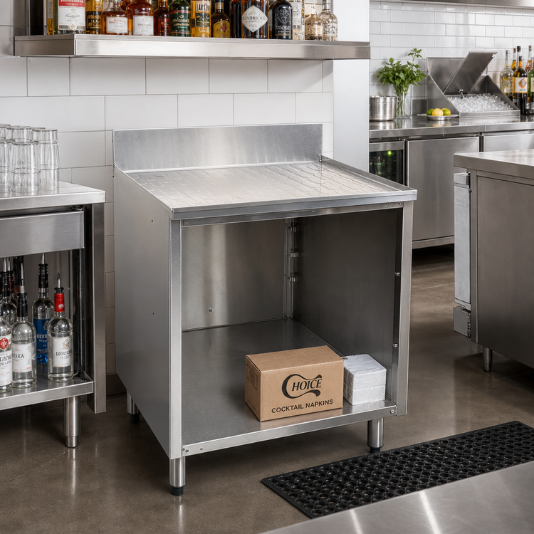 Product image #2 for CHOICE by Glastender 42-Inch Underbar Open Front Stainless Steel Drainboard Cabinet Base, 19-Inch Deep, No Doors