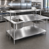 Thumbnail image #2 for Advance Tabco 144-Inch x 48-Inch 14-Gauge 304 Stainless Steel Flat Top Work Table with Adjustable Undershelf