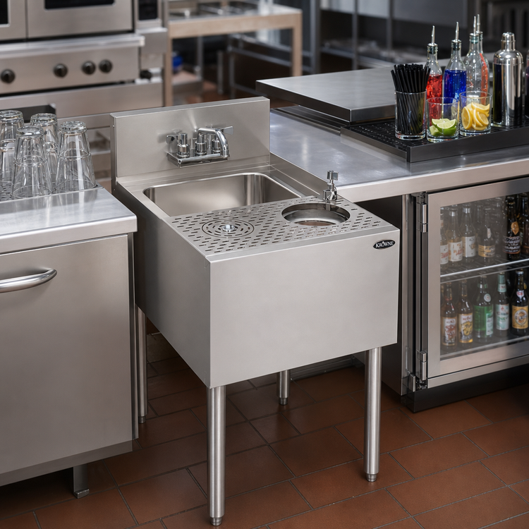 Product image #2 for Krowne Royal Series 18-Inch Underbar Speed Unit with 10" x 14" x 7" Sink Bowl, Glass Rinser, and Tool Well