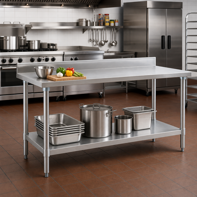 Product image #2 for Spec-Master Stainless Steel Work Table with 4-1/2" Backsplash and Adjustable Undershelf, 60" W x 24" D