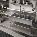 Thumbnail image #2 for John Boos Pro-Bowl 4PB18-1D30L 4-Compartment Stainless Steel Sink with Left Drainboard, 12-Inch Deep Bowls, 16-Gauge, 10-Inch Backsplash