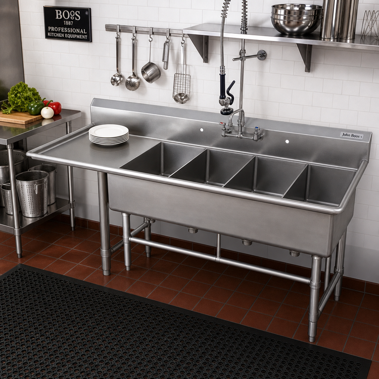 Product image #2 for John Boos Pro-Bowl 4-Compartment Stainless Steel Sink with Left Drainboard, 12-Inch Deep Bowls