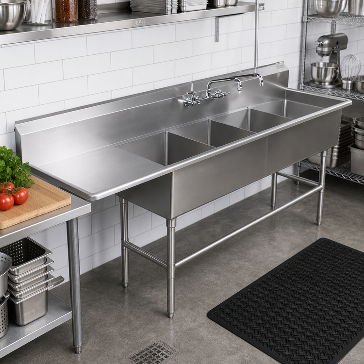 Product image #2 for John Boos Pro-Bowl 4-Compartment Stainless Steel Sink with Left Drainboard, 12-Inch Deep Bowls