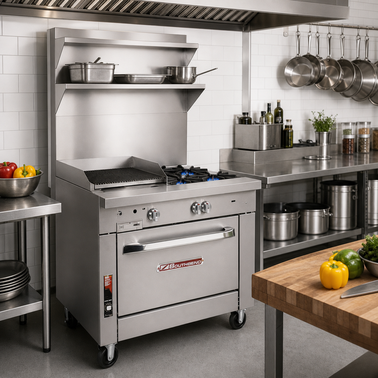 Product image #2 for Southbend Platinum 32-Inch Gas Heavy Duty Range with 2 Open Burners, 16-Inch Charbroiler and Cabinet Base