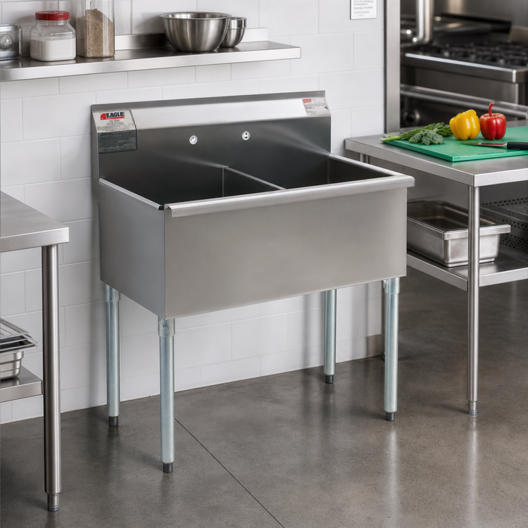 Product image #2 for Eagle Group Two-Compartment Utility Sink, 37-3/8" W x 25" D, 16-Gauge 304 Stainless Steel