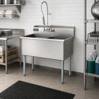 Thumbnail image #2 for Eagle Group 1848-2-16/4 Two-Compartment Utility Sink, 49-3/8 Inch W, 16 Gauge 430 Stainless Steel, 8 Inch Backsplash, Galvanized Legs