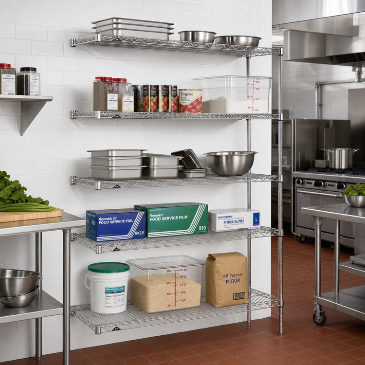 Product image #2 for Metro Super Erecta Add-On Wire Shelving Unit, 60"W x 18"D x 74"H, 5 Shelves, Brite Finish