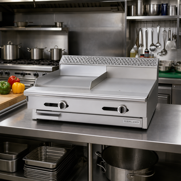 Product image #2 for Garland Cuisine Series 36-Inch Heavy Duty Gas Combination Top Range, Modular Top with Left 18-Inch Griddle and Right 18-Inch Hot Top