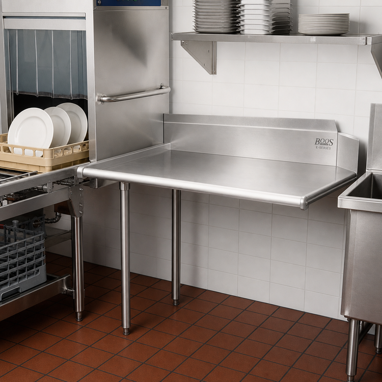 Product image #2 for John Boos E-Series Clean Straight Dish Table, 26" x 30", Right-to-Left Operation, 18-Gauge Stainless Steel