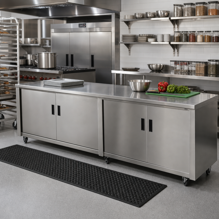 Product image #2 for Advance Tabco 96-Inch x 24-Inch Enclosed Work Table with Cabinet Base and 14-Gauge 304 Stainless Steel Top