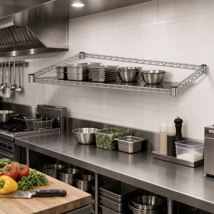 Product image #2 for Quantum 60-Inch x 18-Inch 3-Sided Wire Frame Shelf, 304 Stainless Steel