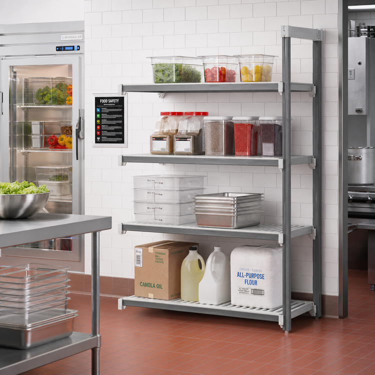Product image #2 for Cambro Camshelving Elements XTRA 4-Tier Stationary Add-On Polymer Shelving Unit, 21" x 30" x 64", Speckled Gray
