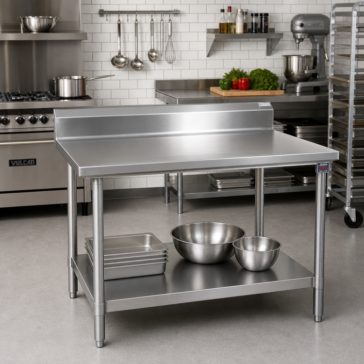 Product image #2 for John Boos Stallion 48 x 36-Inch 14-Gauge Stainless Steel Work Table with 5-Inch Backsplash and Undershelf