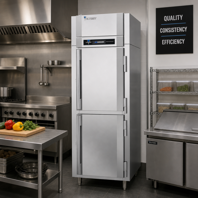 Product image #2 for Victory UltraSpec™ One-Section Reach-In Freezer with Half-Height Solid Hinged Doors, 16.7 Cu. Ft., Shallow-Depth, Stainless Steel