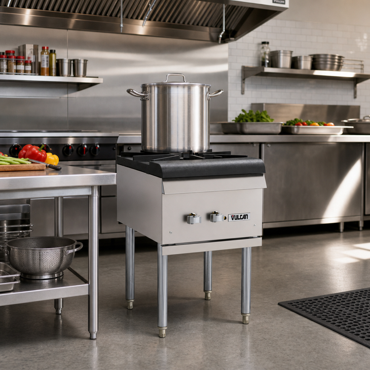 Product image #2 for Vulcan Quick Ship Platinum Gas Stock Pot Range with Single Two-Ring Burner, 18-Inch Wide