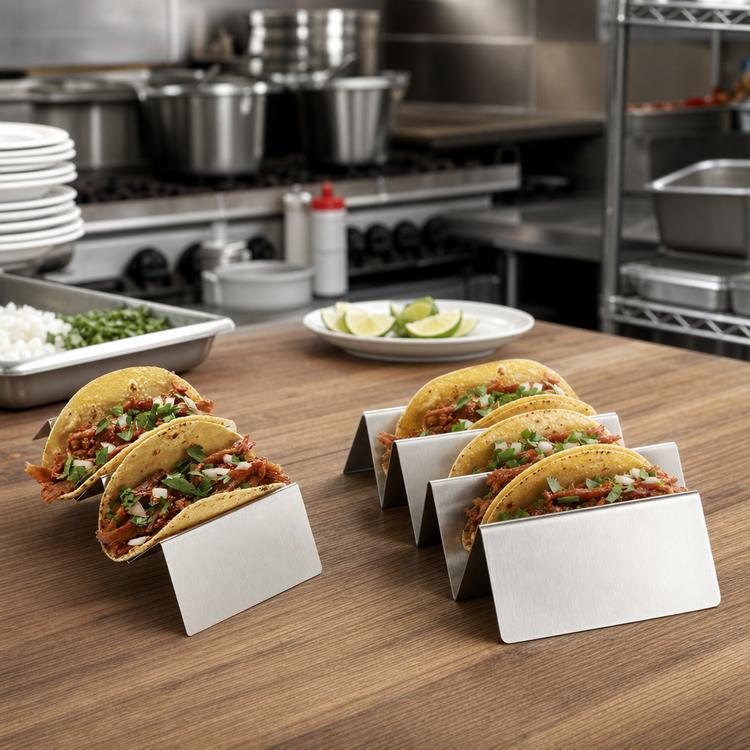 Product image #2 for American Metalcraft Full-Size Brushed Stainless Steel Taco Holder, 2 or 3 Compartments