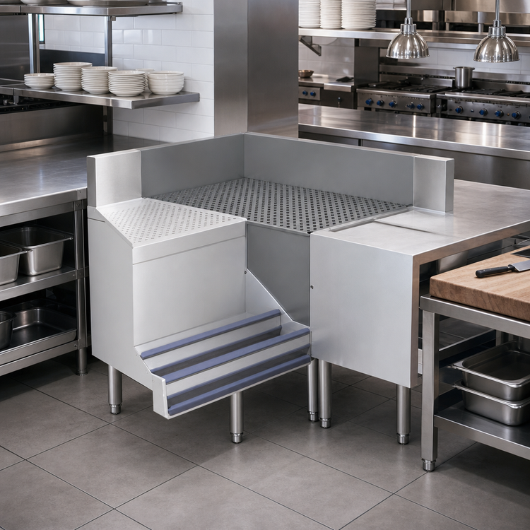 Product image #2 for Prestige 90° Free-Standing Corner Drainboard Filler with Removable Perforated Top, 35" x 25", 7" Backsplash