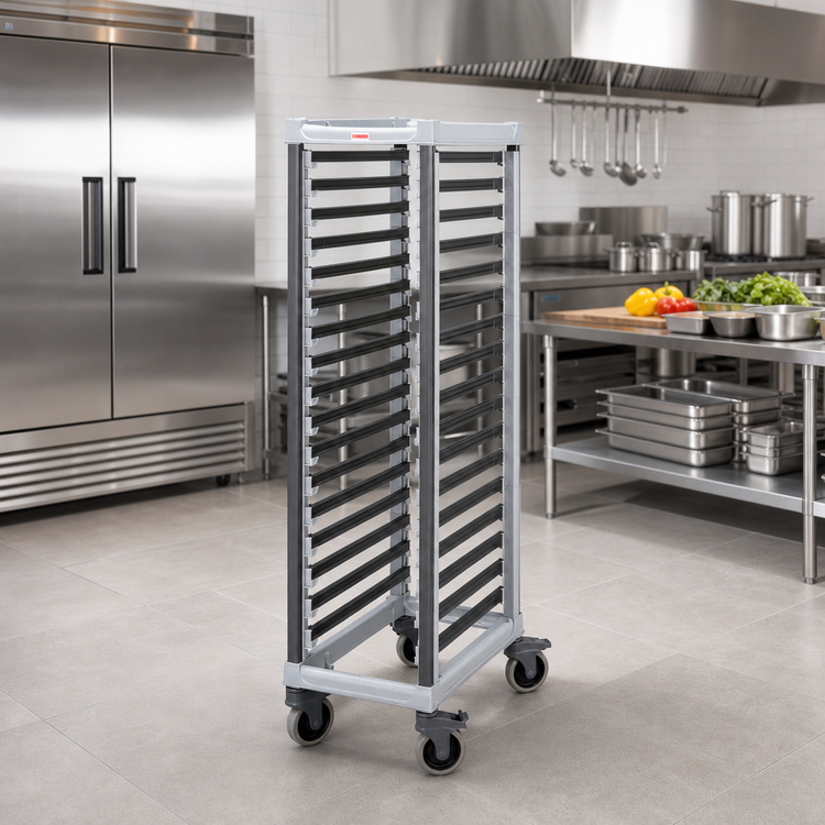 Product image #2 for Cambro GN 1/1 Full-Size Food Pan Trolley — 18-Slide End-Load, 5-Inch Casters, Speckled Gray