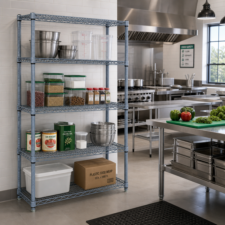 Product image #2 for Quantum 4-Shelf Wire Shelving Starter Kit, 24"W x 14"D x 74"H, Gray Epoxy Antimicrobial Finish