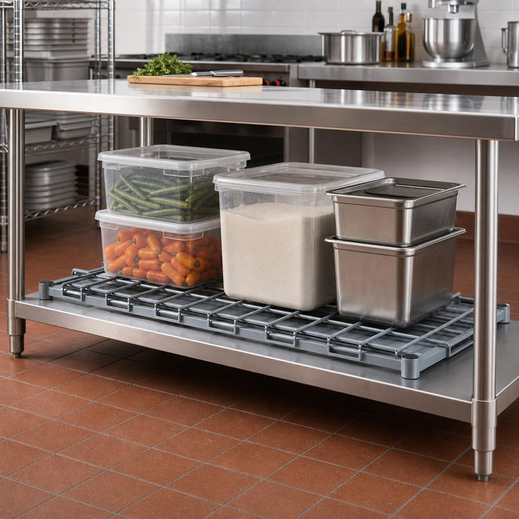 Product image #2 for Quantum Gray Epoxy Antimicrobial Dunnage Shelf with Removable Wire Top Mat, 36 x 24 Inch, 1,500 lb Capacity