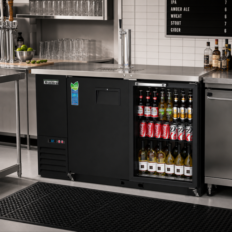 Product image #2 for Everest Refrigeration Two-Section Back Bar Beer Dispenser & Direct Draw Keg Refrigerator Combo, 20 Cu. Ft., Black, with Glass and Solid Hinged Doors