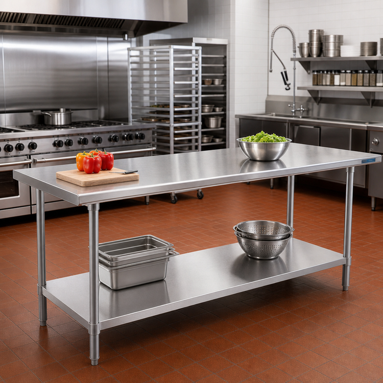 Product image #2 for Advance Tabco 108-Inch x 24-Inch 14-Gauge 304 Stainless Steel Work Table with Adjustable Undershelf